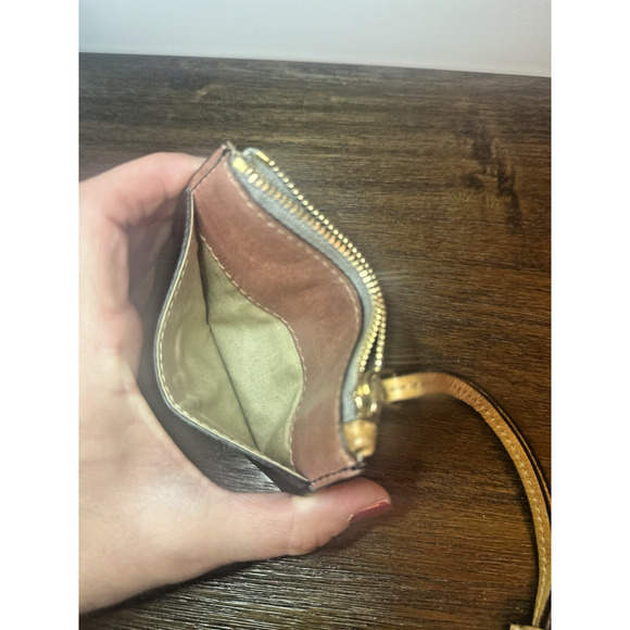 Chloe Auth Tan Black Zip Leather Coin Key Case 2 Slot Card Holder Wallet Zip H15 - Picture 6 of 9